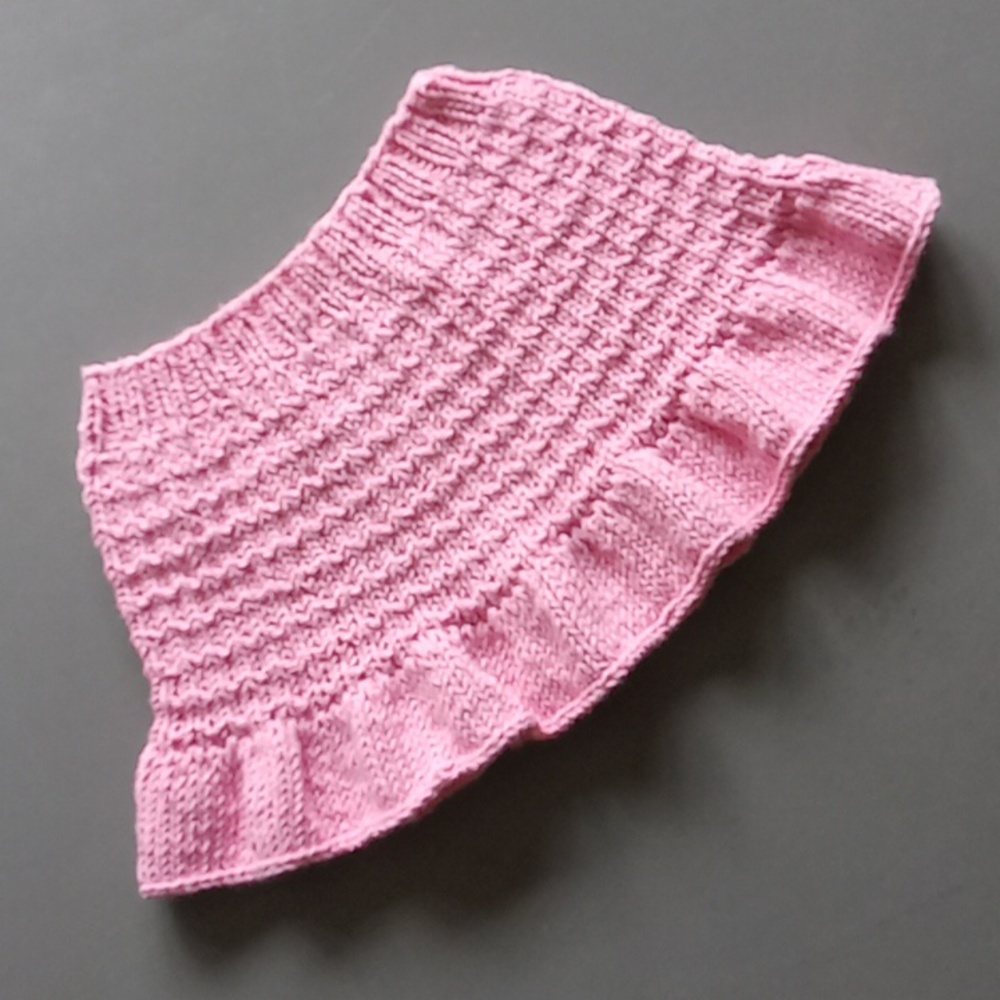 Hand Crafted Handknit Pink Cotton Textured Stripe Ruffle Baby Skirt 6M